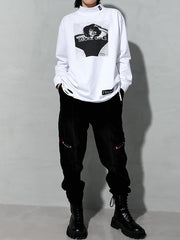 Solid Color Elastic Waist Sports Cropped Pants