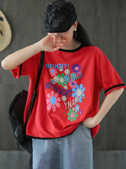 Retro Loose Round Neck Short Sleeve Top