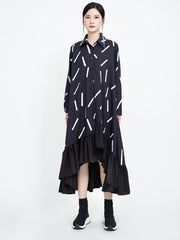 Women Long Sleeve Ruffled Irregular Dress