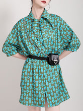 Women Retro Print Loose Casual Shirt Dress