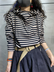 Hooded Striped Loose Sweatshirt