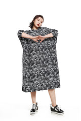 Round Neck Printed Long-Sleeved Cotton Maxi Dress