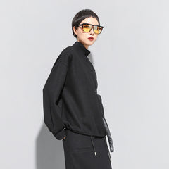 Dark Street Stand Collar Sweatshirt Stitching T-Shirt