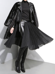 Adjustable Metal Button Split-Side Pleated Skirt