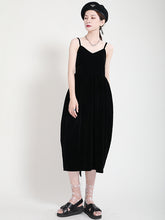 Open Back Big Bow Velvet Suspender Midi Dress