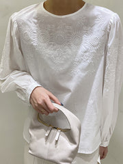 Round Neck Embroidered Long Sleeve Blouses Shirts Top