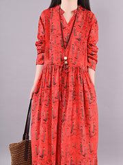 Animal Printed V-Neck Tatting Maxi Dress