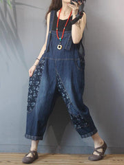 Loose Stripe Splicing Printed Jumpsuit