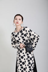 Polka Dots Irregular Big Hem Stitching Midi Dress