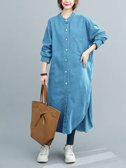 Solid Long Denim Shirt Dress