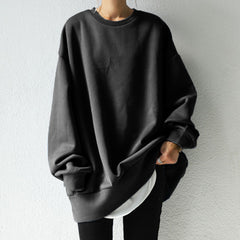 Solid Loose Round-Neck Casual Sweatshirt