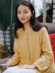 Solid Loose Pleated Stand Collar Shirt