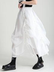 Lace Up Solid Color Temperament Pleated Casual Skirt