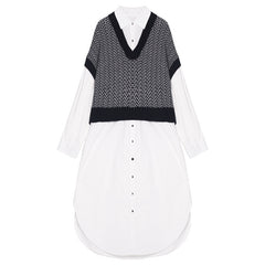 Fake Two Loose Sweater Stitching Shirt Irregular Dress