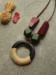 Vintage Circle Geometry Wooden Necklace