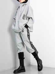 Women Striped Hooded Stitching Casual Coat