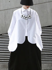 Lapel Irregular Arc Super Wide Hem Blouses Shirt Top