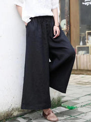 Vintage Linen Leisure Solid Wide-Leg Pants