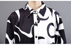 Loose Abstract Printed Lapel Shirt Dress
