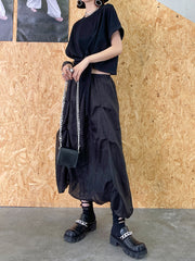 Women Solid Color Pleated Casual Loose Dress