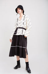 Women High Waist Color Block Casual Skirt