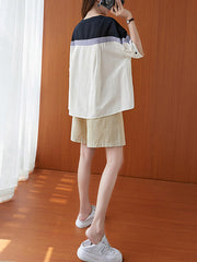 Artistic Color-Block Round-Neck Blouse Tops