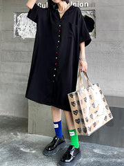 Solid Color V-Neck Black Slim Cardigan Dress