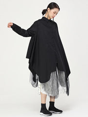 Loose Cropped Split-Side Grenadine Shirt Dress