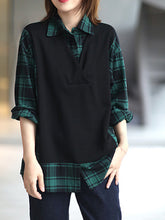 Women Retro Loose Stitching Shirt