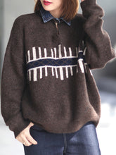 Women Loose Stitching Printed Casual Sweater