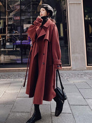 Solid Color Loose Wool Lapel Long Coat