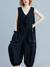 Loose Solid Color Sleeveless V-Neck Jumpsuit