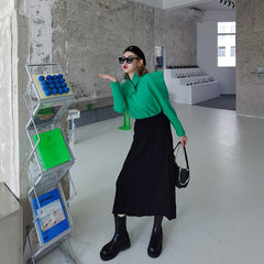 Elastic Waist Twist Woolen A-Line Skirt