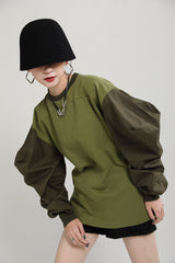 Women Round Neck Loose Casual Stitching Sweatshirt