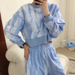 Round Neck Short Long Sleeve Printed Sweatshirt