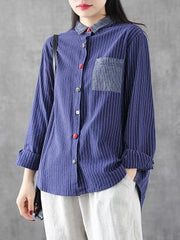Splicing Patch Striped Shirt