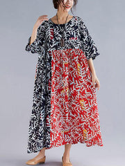 Round Neck Loose Printed Short Sleeve Casual Dress