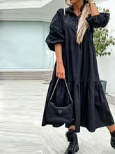 Loose Solid Color Lapel Collar Maxi Dress