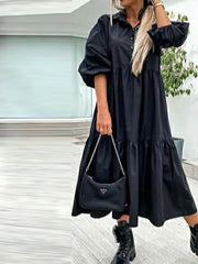 Loose Solid Color Lapel Collar Maxi Dress