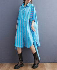 Women Color Matching Striped Loose Casual Shirt Dress