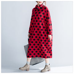 Women High Collar Thick Printed Casual Dress