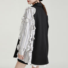 Contrast Color Stitching Ruffled Casual Suit Outwear