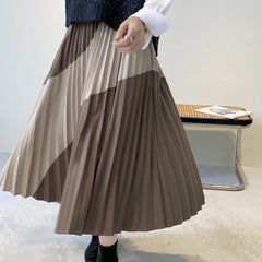 Women Color Block High Waist Irregular Skirt