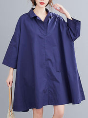 Original Solid V-Neck Shirt Dress