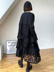 Urban Floral Split-Joint Lace Long Sleeves A-Line Midi Dress