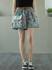 Women Retro Printed Personality Pocket Loose High Waist Casual Pants