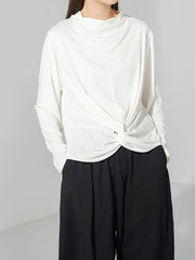 Women High Collar Solid Color Long Sleeve Bottoming Shirt