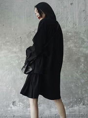 Black Split-joint Falbala Long Shirt Dress