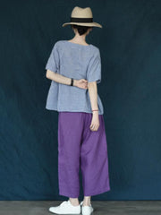 Simple Linen Solid Wide-Leg Pants