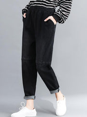 Casual Elastic Waist Jean Pants